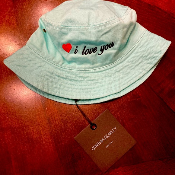 NWT Cynthia Rowley Turquoise “I love you” bucket hat children size/ small adult - Picture 3 of 7